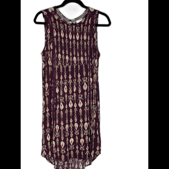 Knox Rose Mini Dress Women's Size M Rayon Burgandy Sleeveless Button up  Boho - Picture 1 of 11